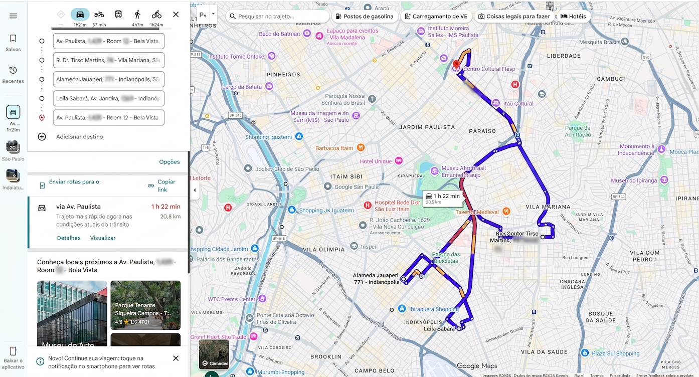 Rota aberta no Google Maps, pronta para iniciar o atendimento